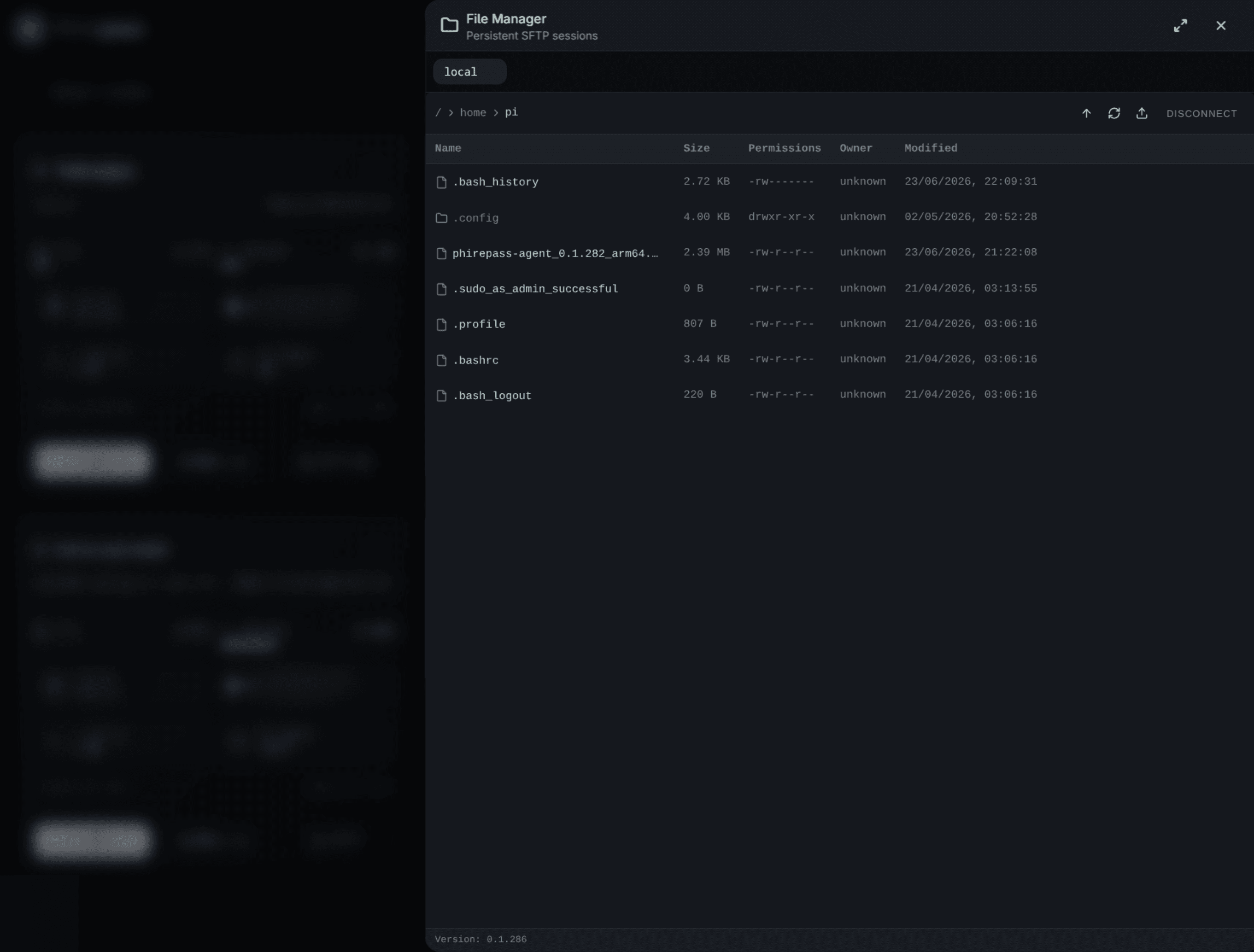 Visual SFTP file browser showing a remote directory listing